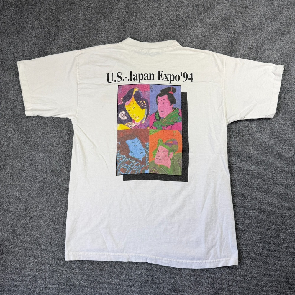 Vintage 90s Japan-America Cultural Exhibition White Cotton Tee Ukiyo Kabuki L